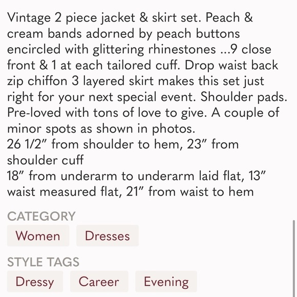 Vintage Peach 2-Piece SET sz XS/S Formal prom wedding VictorCosta VTG rhinestone - Picture 12 of 12